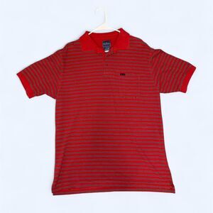 Red striped polo shirt with embroidered logo. Size L #preppy #golfwear